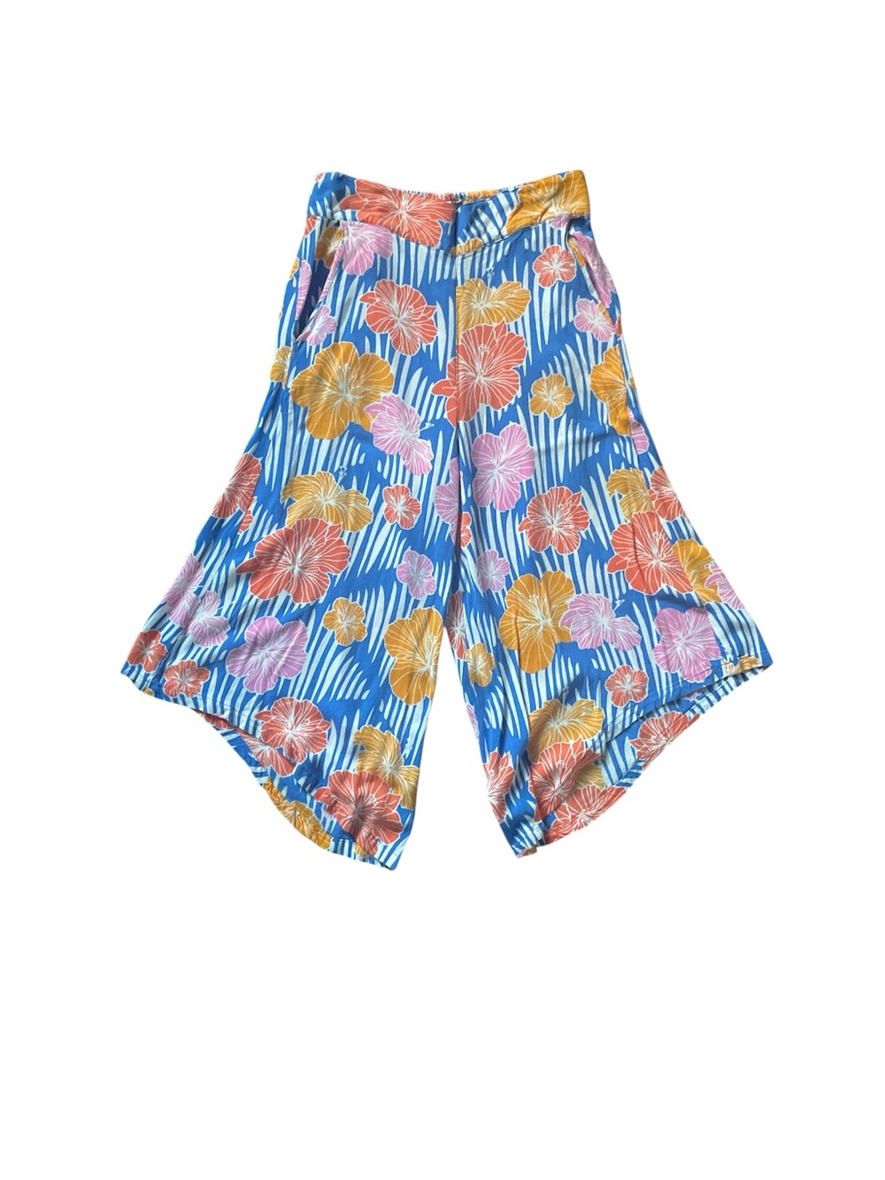 Ava Sky Fighting Eel Blue Floral Wide-Leg Cropped Pants/Culottes EUC